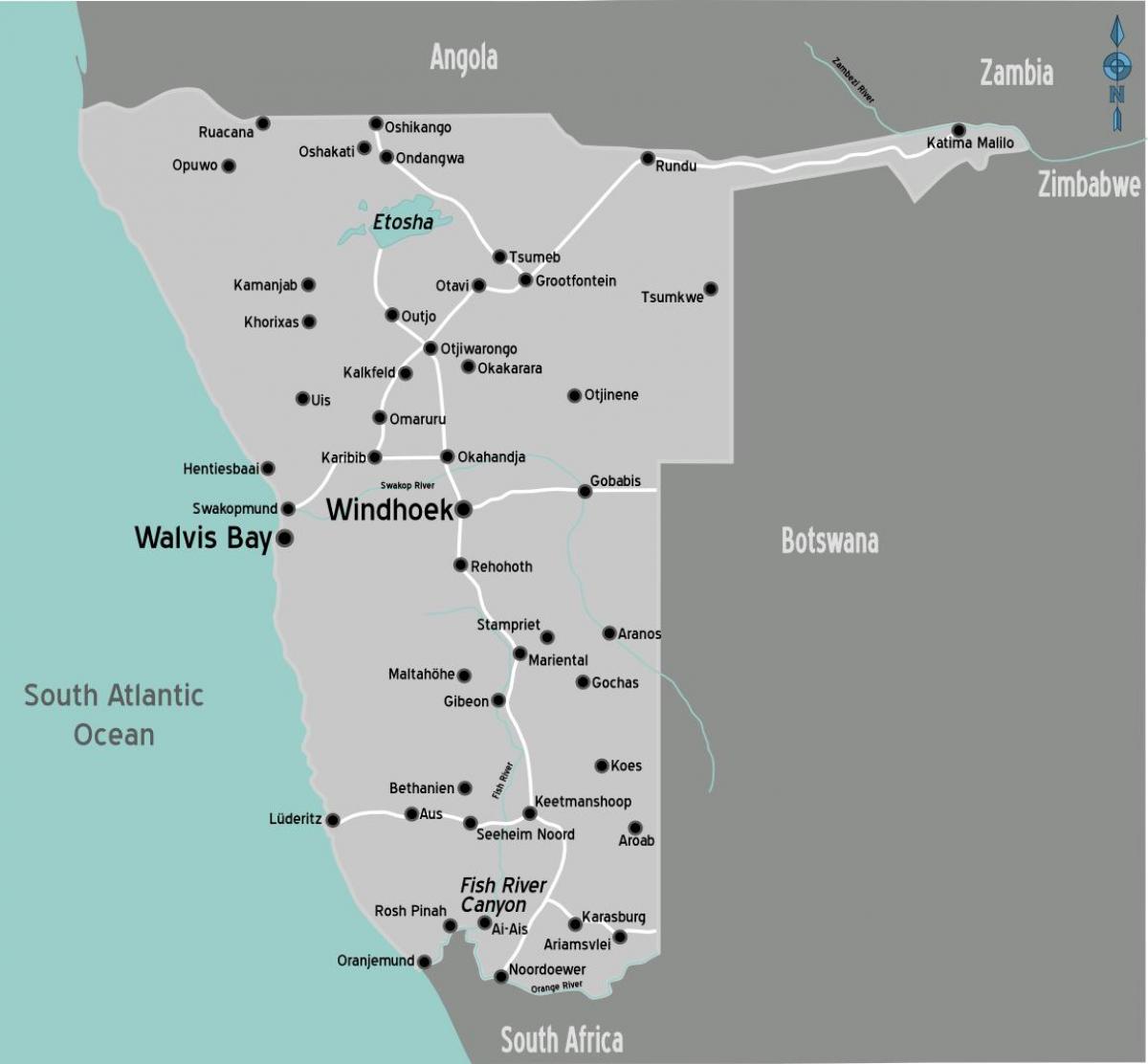 Mapa ng mga istasyon ng gasolina Namibia