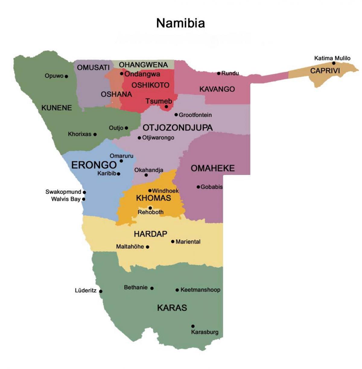 Mapa ng Namibia sa mga rehiyon