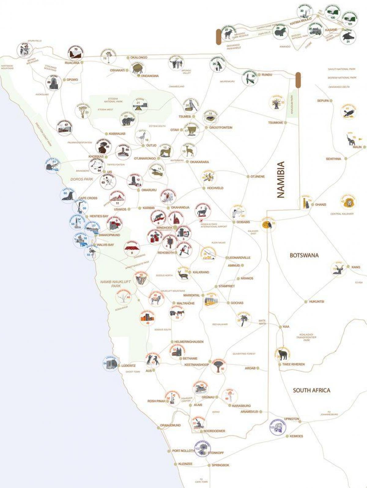 Mapa ng Namibia tour pagpaplano