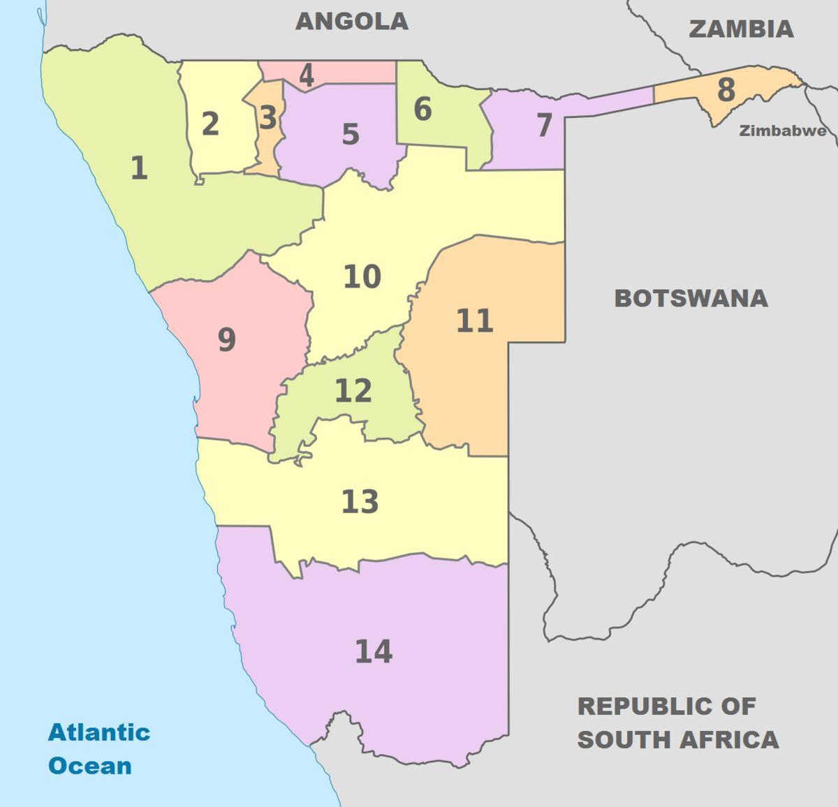 pampulitika mapa ng Namibia